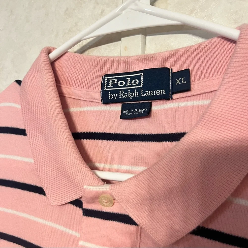 Ralph Lauren Men's Pink and Black Striped Polo‎ Shirt